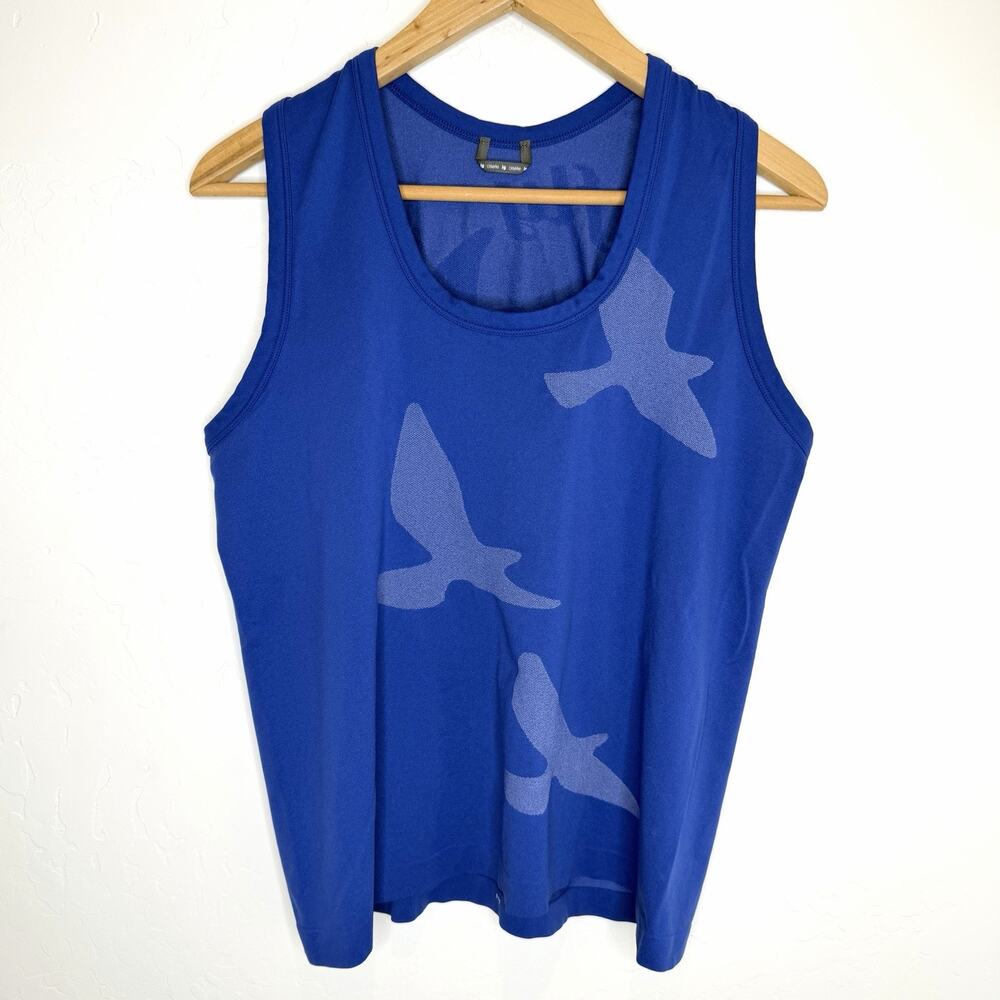 Oiselle Altitude Tank Top Bird Print Fly Womens Large Blue Stretch